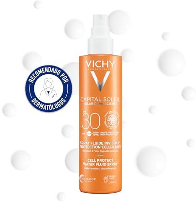 Vichy Capital Soleil, Fluido Spray Leggero SPF30, Per Tutti i Tipi di Pelle, Protegge e Previene dai Danni dei Raggi Solari UVB, UVA e UVA-lunghi, Formula Leggera con Tecnologia Netlock, 200ml