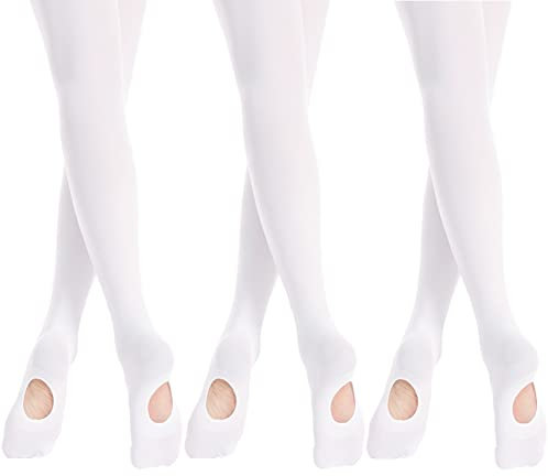 MOLLDAN Pro Dance Übergangs-Strumpfhose für Mädchen, Ballett, wandelbare Gymnastik-Leggings für Kleinkinder, 3 Paar, weiß, 8-10 Jahre