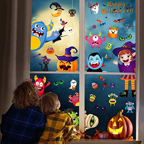 69 Pezzi Halloween Vetrofanie Adesivi Addobbi Decorazioni Casa, DIY Elettricità Statica Sticker Zucca Pipistrello per Porta Wallpaper Party Halloween (multicolore)