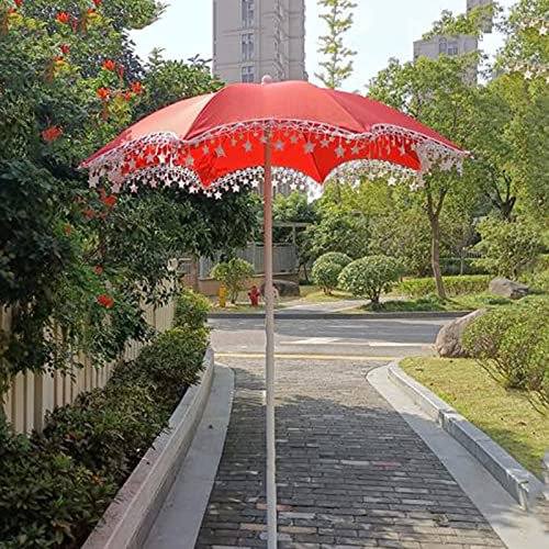 Ombrellone da Giardino Portatile Piccolo, Ombrellone da Giardino da Spiaggia da 1,6M, Rosso, Regolabile in Altezza, Senza Base, Decorazione con Frange di Stelle (Opzionale) (Size : with Tassel)