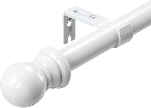 Gardinenstange, 76-523CM Gardinenstange für Fenster mit Rundem Endstück Einzel mit Finials aus Edelstahl, Gardinenstange Verstellbare Dekorative Fenster für Küche Schlafzimmer Fenster/Weiß