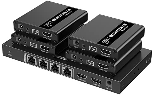 PremiumCord Splitter HDMI 1-4 + Extender via CAT6/6a/7, Ultra HD 4K@30Hz a 70m, alloggiamento in metallo, 4 ricevitori con alimentatori, Dolby TrueHD, 3D, EDID, CEC, HDCP2.2