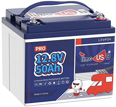 Timeusb Batterie LiFePO4 pour Camping-Car 12V 50Ah Pro 15000+ Cycles Batterie au Lithium à Cycle Profond,Cellule de Classe A,BMS 50A pour Système Solaire Fauteuil Roulant Tondeuse à Gazon