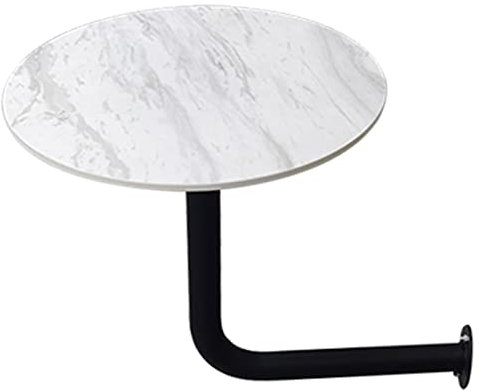 Meiiron Runder Bartisch, Wandtisch, Cocktail-Bartisch im Industriestil, Platte mit weißer Steinplatte und schwarzer Eisensockel for Kücheninsel, Bistro, Φ50 cm/Höhe 52 cm