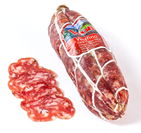 Wolf, Wolfino, Ganze Salami, Leicht geräuchert mit Buchenholz, 100% Fleisch von italienischen Bauernhöfen, Glutenfrei, Vakuumverpackt, 250 g (mind. Nettogewicht garantiert)