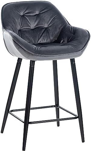 CLP Barhocker Gibson Samt I Gepolsterter Tresenstuhl Mit Fußstütze I Sitzhöhe 76 cm | Farbe dunkelgrau
