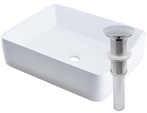 Miseno MVS-NP-01321 15 Rectangular Porcelain Vessel Bathroom Sink and Umbrella Drain Assembly - Polished White/Chrome Drain