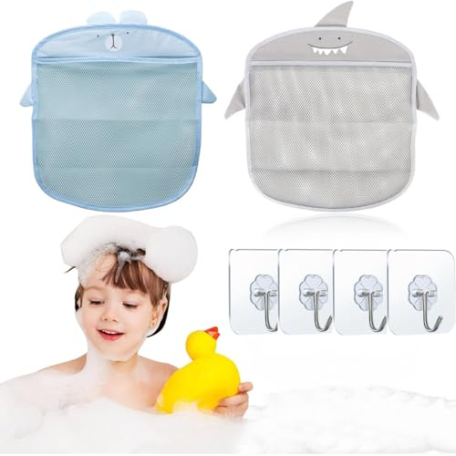 WJRQD 2er-Set Baby Badespielzeug-Organizer, weiches Aufbewahrungsnetz für Eckwand mit 4 selbstklebenden Haken
