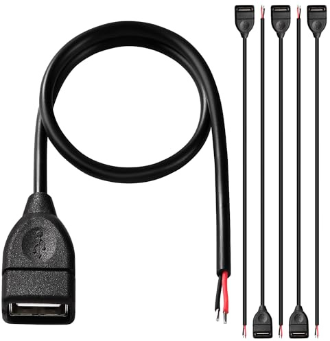 KUOQIY 5 Stücke USB-A Weiblicher 5V / 3A Pigtail offenes Ende Stromkabel, 30cm 22 AWG USB 2.0 Weiblicher 2-poliger Draht DIY Pigtail-Kabel, für USB-Geräte Reparatur DIY-Kabel