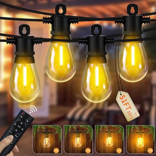 Pogestrand Guirlande Extérieur sur Secteur 24V 15.4M/51FT 15+1 Ampoules Dimmables S14 Incassables avec Télécommande - IP65 Étanche pour Pergola, Terrasse, Tonnelle, Fête
