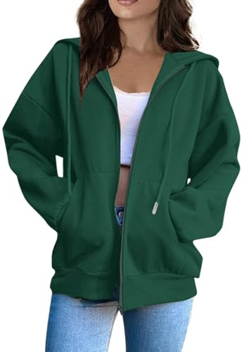 Ladies Hoodie Ladies Solid Zip Up Hoodies Cotton Women Top Long Sleeves Casual Stretchable Comfortable Hoodies 01-Dark Green S
