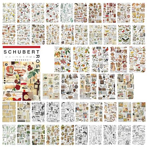 TNSLAND 1500 Stück/50 Blatt Scrapbooking Sticker Set Scrapbook Stickers Scrapbook Zubehör Aesthetic Aufkleber Vintage Sticker Fotoalbum für Journaling Planer Sammelalbum Notizbuch Kalender Umschläge