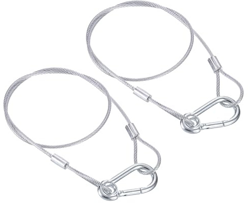 PATIKIL Stainless Steel Safety Cable 23.6/60cm, 2Pack 2.5mm Flexible Security Wire Rope Lock Double Loops with Hook for Stage Lighting Luggage, Silver