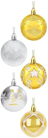 Weihnachtskugeln Christbaumkugeln Kunststoff Gold und Silber 6cm 30pcs, Christbaumschmuck Weihnachtsbaumschmuck Set mit Schnur, Weihnachtsbaumkugeln Plastik Baumschmuck Weihnachten Weihnachtsschmuck