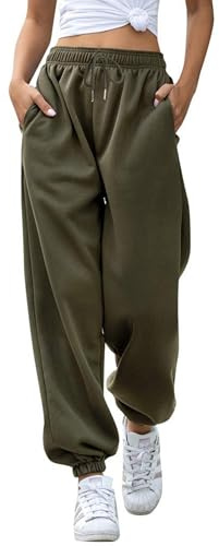 Jhsnjnr Womens Plain Lounge Pants Cuffed Baggy Tracksuit Bottoms High Waist Joggers Oversized Tapered Leg Sweatpants Army Green