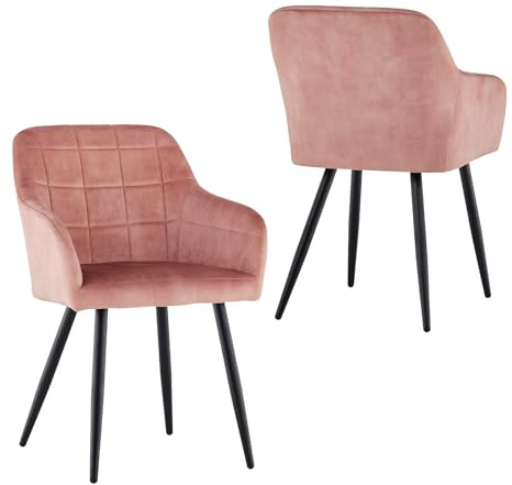 CLIPOP Esszimmerstühle 2er Set, Stühle mit Armlehne, Samt Sitzfläche, Esszimmerstuhl Küchenstuhl Polsterstuhl, für Esszimmer Küche Wohnzimmer (2, Samt Rosa)
