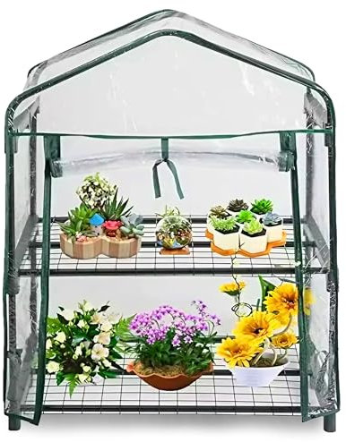 ESTO Serra da Balcone da Giardino, Corpo in Policarbonato e Telo in PVC Trasparente, Adatto per Colture Invernali, Copertura per Piante e Fiori (2 Ripiani)
