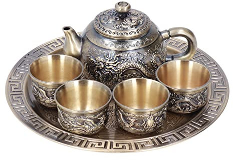 Turkish Coffee Pot Set Vintage Moroccan Teapot with 6 Cups Exquisite Tea Tray and Plate Kettle Espresso Serving Set for Table Party Decoration and Gift Giving