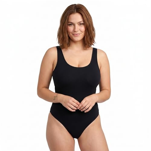 COSHAL®1 Womens Leotard Sleeveless Bodysuit Wide Strap Cotton Stretch Dance Ballet Leotards Ladies Strap Black Camisole Bodysuit Gymnastics Gym Wear Top Black, Wide Strip, M