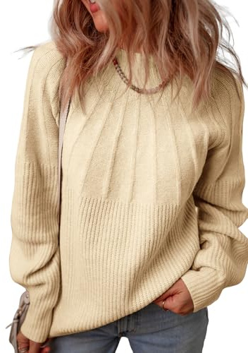 Dokotoo Pullover Damen Elegant Rollkragenpullover Grobstrick Oversized Strickpullover Warm Herbst Winter Oberteile Pulli Sweater, beige, L