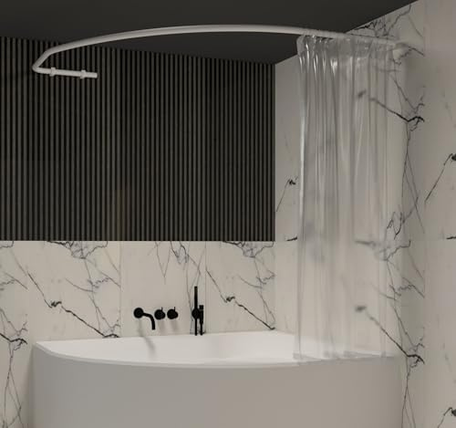 Sasko Duschvorhangstange Duschstange Duschvorhang Diamant Form für Ecke Badezimmer Badewanne & Dusche Aluminium Stabile Belastbarkeit 25 kg Gardinenstange für Vorhang Wandmontage - Weiß - 80x140 cm