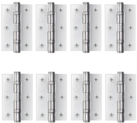 EAI Polished Chrome Door Hinges, 76mm / 3 Inch, 4 Pairs Fire Rated | Internal Fire Door Hinges, Perfect for Wooden Doors, Smooth Operation, Ball Bearing Hinges, Fixings Included