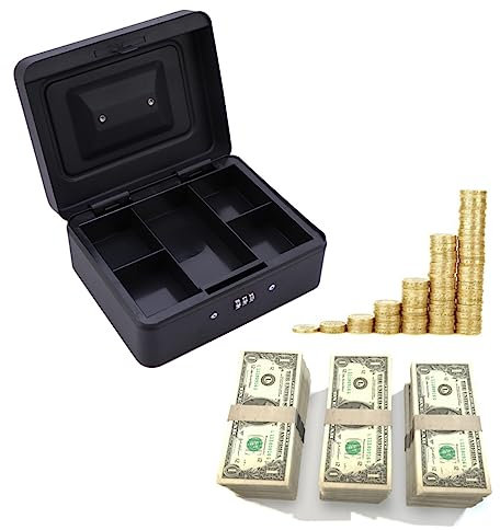 CAXUSD Geldkassette Mit Zahlenschloss Langlebige Sicherheitskassette Metallspardose Platz Für Bargeld Münzen Schlüssel Schecks Robuste Griff Für Unterwegs
