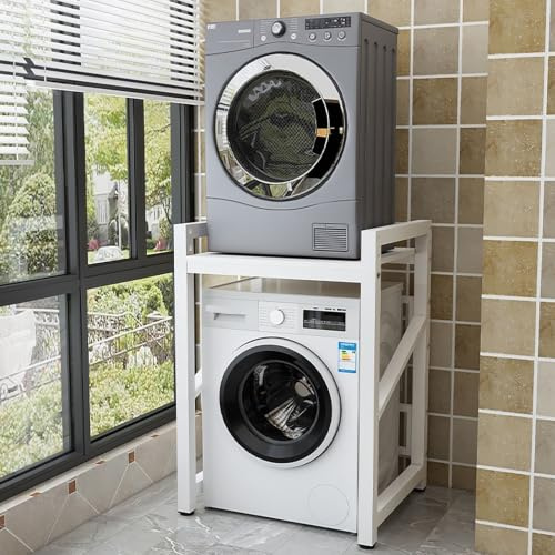 Altura Ajustable Mueble Lavadora Y Secadora Vertical Exterior,Armario De Lavadora De Tambor,Armario Lavadora Secadora,Estantería Lavadora,Kit De Apilamiento Para Lavadora,Para Entrada, Lavandería(Whit