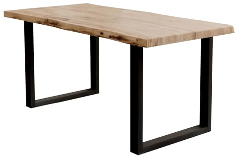 Liadomo Esstisch Akazie 220x100cm Kopenhagen, U-Gestell schwarz | Baumkante, Akazie Massivholz Tisch, 50mm Tischplatte lackiert, Robust & Pflegeleicht, Unikat, Metallgestell