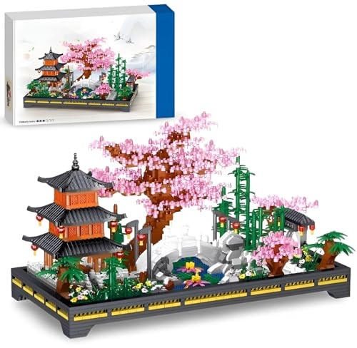 JVAVNE Zen Garden Mini Building Sets, Architecture Cherry Blossom Tree Building Model, Zen Forest Garden Micro Bricks Architectural Model Toys, Gift for Adults and Kids (2805PCS)