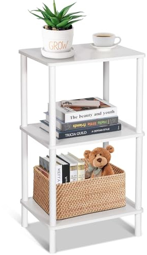 YGYQZ Beistelltisch, Weiß Nachttisch 3 Ebenen, Holz Couchtisch Kleiner Tisch für Schlafzimmer, Wohnzimmer 40x30x73.6 cm