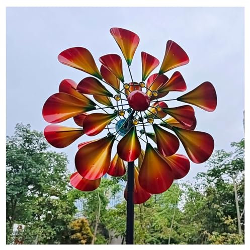 Hazomeu Windrad Metall Garten 57cm Rotor-Durchmesser Windräder Windrad Windblätter 3D Optik Windräder Aus Metall Wetterfestes Gartendeko