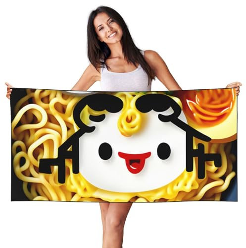 Evengigy Toalla de playa grande con diseño de huevera, fideos y ramen, toalla de piscina, toalla de natación suave para adultos, hombres y mujeres, 27.5 x 55 pulgadas