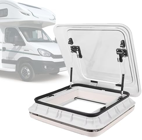 VNATWGOO Lucernario A Doppio Strato per Roulotte, Finestra da Tetto Insonorizzata 500X500 Mm, con Zanzariera E Illuminazione A LED,ClearBeige