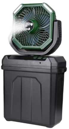 FROMCEO Ventilador de nebulización recargable de 30.000 mAh con temporizador de luz, ventilador con gancho de 6 L para tienda de campaña, garaje, uso al aire libre, nebulización portátil