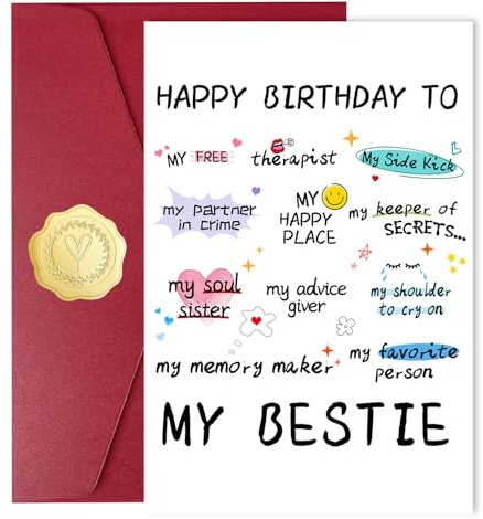 Lustige Geburtstagskarte für beste Freundin & Bestie, Grußkarten für Frauen | Happy Birthday Karte To My Bestie, innen blanko; Klappkarte mit Umschlag & Siegelsticker, Geburtstagsgeschenk für Schwester