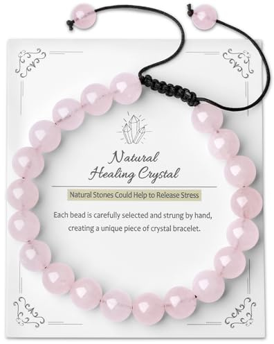 XIANNVXI Rosa Perlenarmband Damen Armband Rosenquarz Perlen 8mm Rosenquarz Armband Echte Steine Edelstein Armbänder Verstellbares Seil Heilsteine Spirituelle Geschenke für Frauen