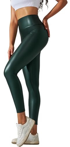 Generisch 2026 Ocio Club Nocturno Cintura Alta Color Sólido Slim Fit Pantalones de Cuero Sintético - Leggings de Invierno Mujer, verde, L