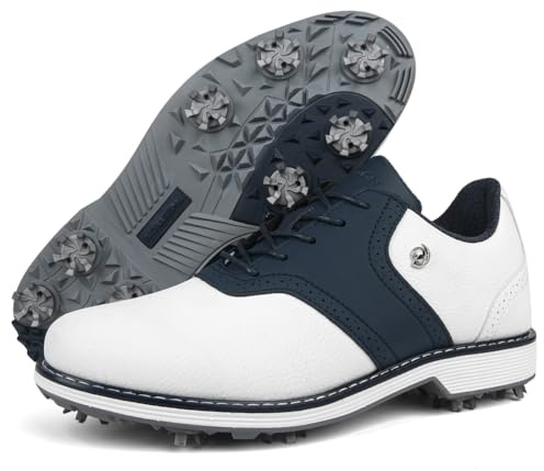 SDEQA Chaussures de Golf pour Hommes avec Crampons en Cuir, imperméables et Respirantes, pour l'extérieur,C,42 EU