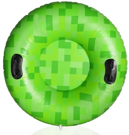 Pixel Snow Tube, 101 cm Tubo da Neve Gonfiabile in PVC Pixel per Bambini e Adulti con Maniglie Rialzate Accessori per Slittino Invernale All'Aperto