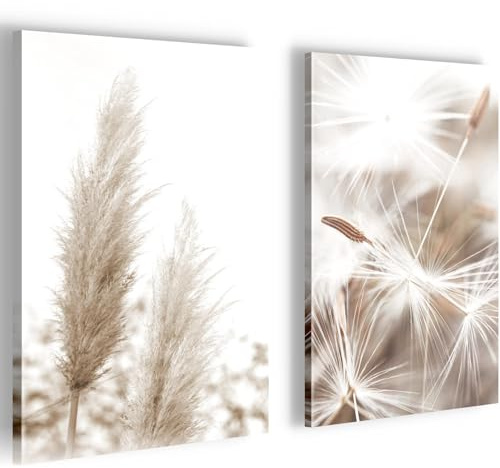 Novart Wandbilder Blumen 2 Teilig Wandbilder für Wohnzimmer Schlafzimmer Büro 20 x 30 cm - 2 Bilder Beige Pflanzen N008920a