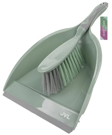 JVL Dustpan and Brush Set with Rubber Grip – Handheld Home Cleaning Set, Green