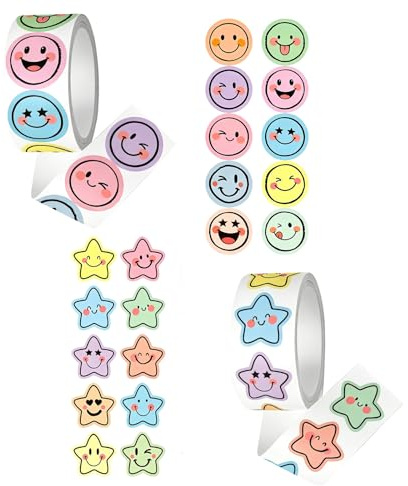 1000 Stück Smiley Aufkleber Star Sticker Set, 25 mm Belohnungssticker, Mehrere Farben, Sterne Sticker, Selbstklebende Lehrer Belohnung Aufkleber für DIY,Geschenke Dekorieren, Scrapbook