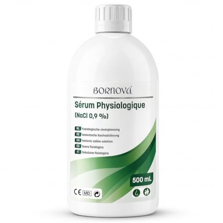 BORNOVA - Saltlösning 500 ml – isotonisk saltlösning NaCl 0,9 % för nässköljning och näsnebulisering – lämplig för aerosolanvändning – daglig näshyhygien (500 ml)