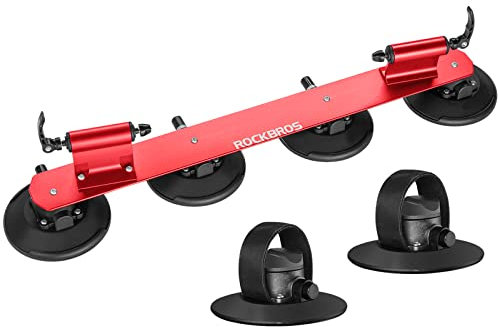 ROCKBROS Portabicicletas Techo de Coche para 1-3 Bicicletas Ventosa Liberación Rápida Soporte de Bici para Viaje, Negro/Rojo