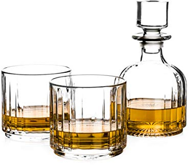 DIAMANTE Crystal Whisky Set | Combo Stackable 3 Piece Whisky Set with 1 Decanter and 2 Tumbler in a Gift Box
