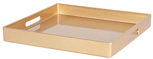 Argon Tableware 33cm Square Serving Tray with Handles - Gold - Metallic Finish Decorative Breakfast Tray Melamine Food Tray for Eating, Snacks, Drinks, Food Serving