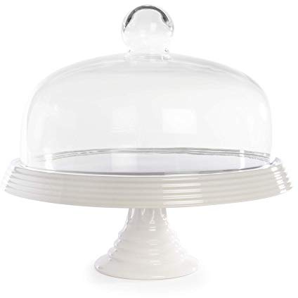 Ceramic Cake Stand with Glass Dome Lid Dessert Display | M&W