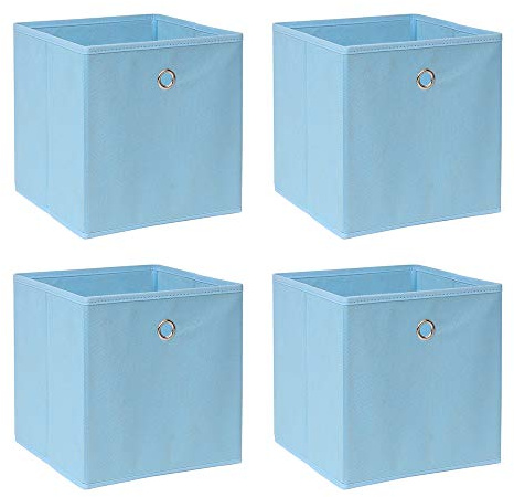 BonChoice Foldable Storage Cubes Boxes for Home Organization, Eyelet Non-Woven Fabric Wardrobe Cabinet Chest Bin Organizer Basket for Clothes Bedding Toys Towels, Collapsible & Durable (4, Blue)