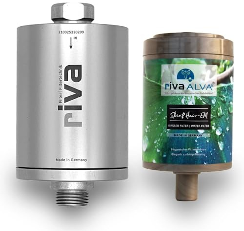 rivaALVA SKIN & HAIR EM Duschfilter, bioganische* Kartuschengehäuse, Blockaktivkohle mit EM-Keramik reduziert Schadstoffe wie Chlor und Schwermetalle
